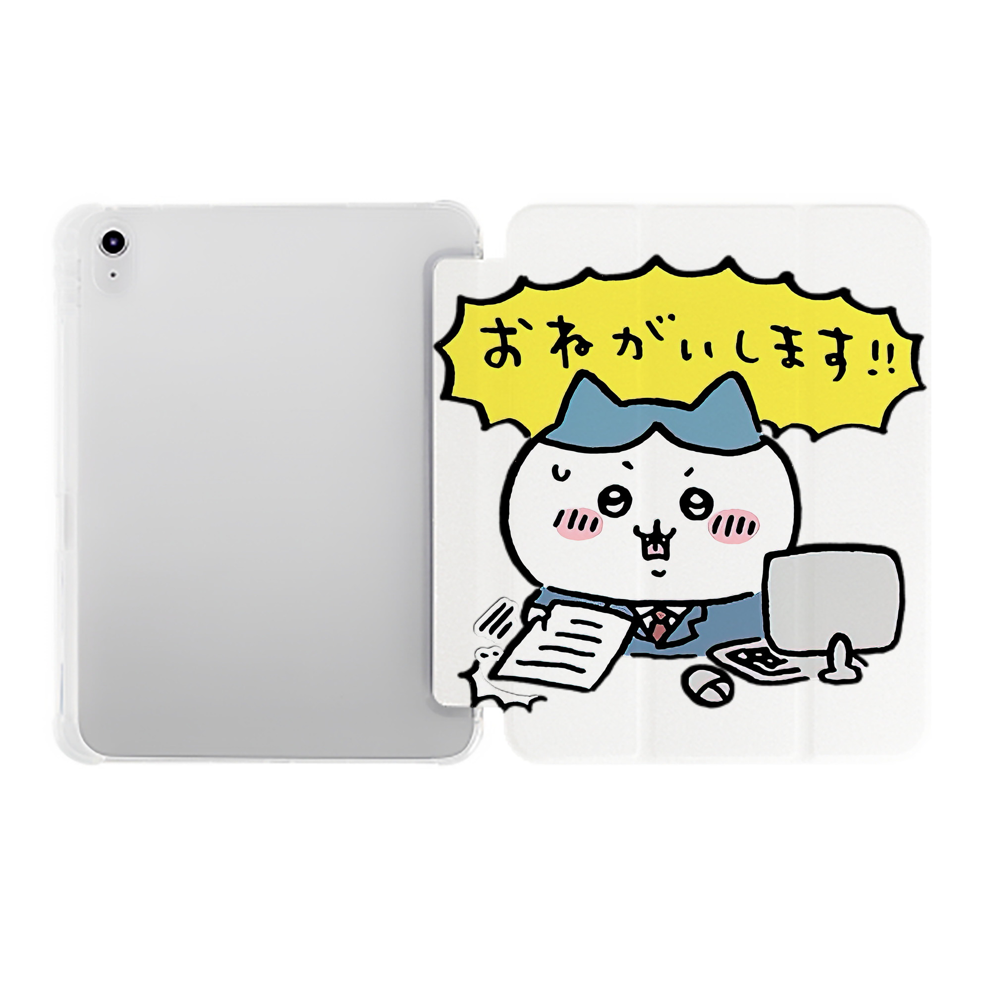 （画像用） ちいかわ ハチワレ Chii-kawa hachiware IPad ケース ペン収納付き 三つ折りスタンド PUレザー×シリコン 対応機種9.5/10.5/10.9インチ